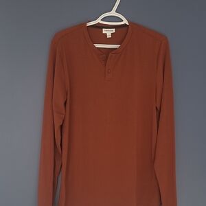 Frank and Oak Men's Long Sleeve Henley Shirt - Rust